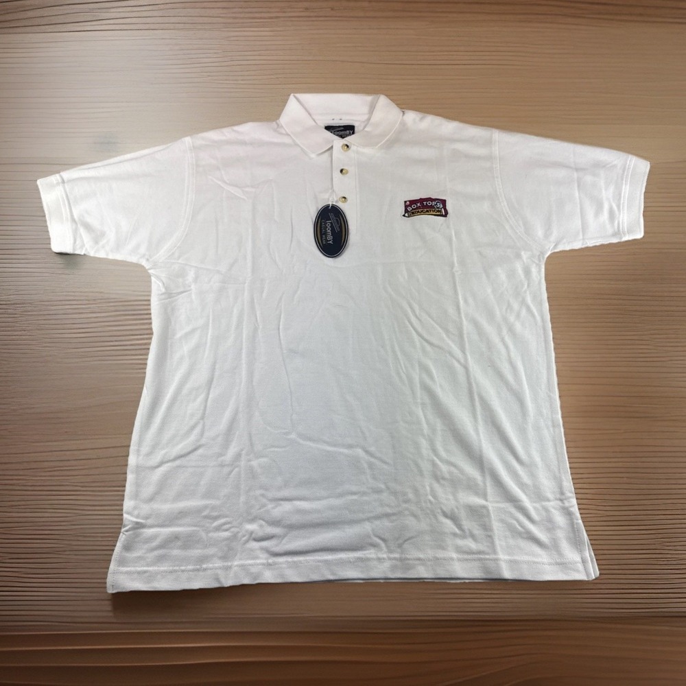 Box Tops Education Toomby Polo Mens L White Preppy Teacher School Shirt READ NWD